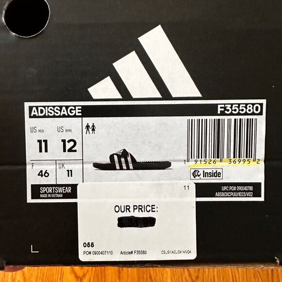 ADDIDAS ADISSAGE MEN'S SLIDES - CORE BLACK / CLOUD WHITE, US MEN 11/12 - Picture 8 of 10